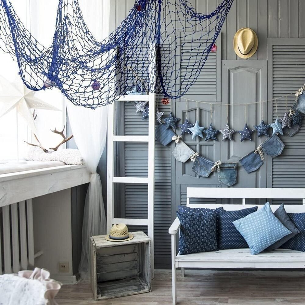Nature Fish Net Wall Decoration with Shells, Ocean Themed Wall Hangings Fishing - Picture 7 of 7